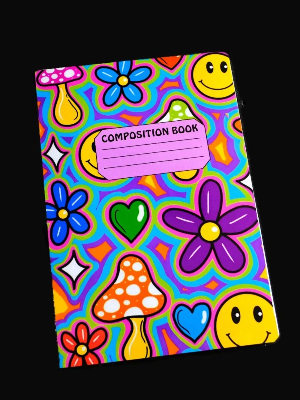 Custom Composition Notebook, Handmade, College, school, retro, students, flower